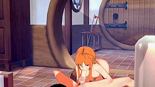 asuna gives kirito a blowjob leading to creampie in sao hentai