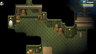 In Lost Lagoon harem hentai ep 5, sexy farmer exposes pussy outside with big tits.