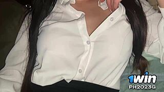 In this story, the sexy milf in stockings makes her stepson watch as she pleasures herself with a big dildo