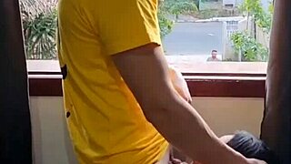 Milf housewife cheats with husband's friend at party while he cuts grass