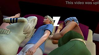 Sultry cartoon hotties get naughty in a group sex session