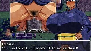 tanned girl natsuki gets pussy wet from exhibitionist peeing in hentai game episode 35