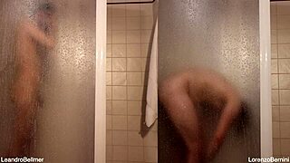 Steamy shower scene after gay sex with bodybuilder and country boy