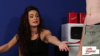 Cute babe opens legs for jerking aid