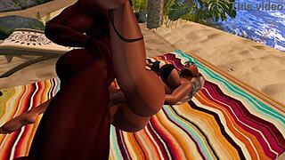Black man has sex with Asian step-sister on the beach in Second Life