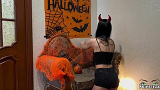 Stepson fills stepmom's pussy with cum before Halloween!