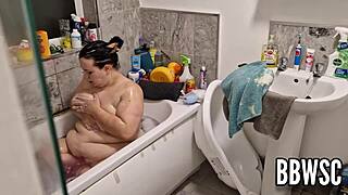 Why does this pervert spy on a bbw washing her huge saggy tits?