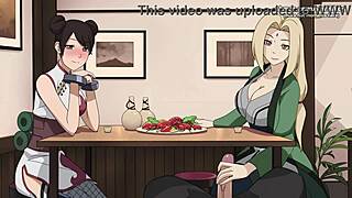 Tsunade and Tenten Give Handjob and Foot Job to Monster Cock in Public Restaurant