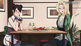 Tsunade and Tenten Give Handjob and Foot Job to Monster Cock in Public Restaurant