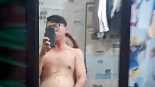 Vietnamese gay top sucks big cock in condom, craving monster dick?