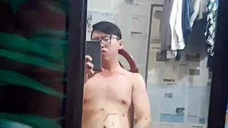 Vietnamese gay top sucks big cock in condom, craving monster dick?