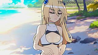 3D animated beach scene with Blazblue characters in hentai style