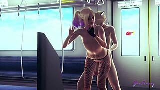 Suicide Squad yaoi 3D femboy Harley Quinn banged on train in wild anime action