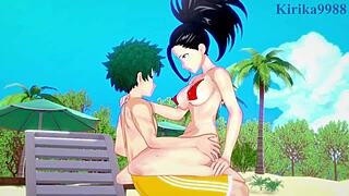 Momo Yaoyorozu And Kyoka Jiro Fuck Izuku Midoriya In Intense Hentai Creampie