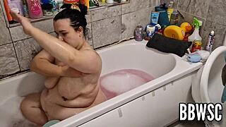 Why does this pervert spy on a bbw washing her huge saggy tits?