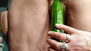 German Granny Fills Her Hairy Hole with Cucumber - Care to Watch Her Wild Side?