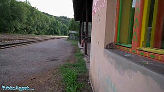 public agent mia trejsi plays with dildo outdoors