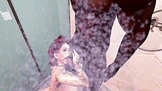 Black man fucks redhead white woman in Second Life, then showers with her