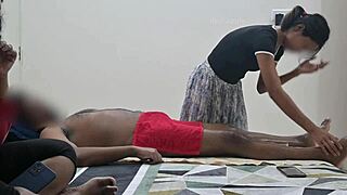 Flashing my cock to massage girl while wife watches nearby.