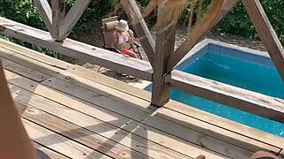 Sister-In-Law Pounds Husband Hard on Balcony While Wife Tans in Pool