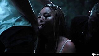 Whoa! Busty Chick Frozen in Time Banged by Three in Forest!