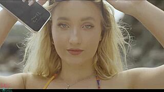 Two broke friends turn to porn, filming blonde riding and licking for cash.