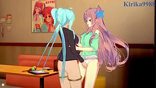 kanade, maria, and cagliostro in wild symphogear hentai lesbian fun.