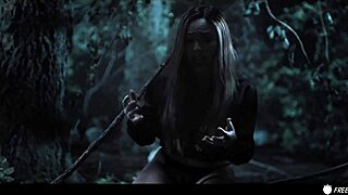 Whoa! Busty Chick Frozen in Time Banged by Three in Forest!