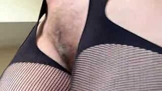Hairy Milf Fetish Workout with Tight Fishnets and Sexy Moves