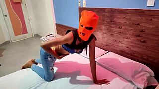 Latina Stepsister Celebrates Halloween In Hotel Bed.