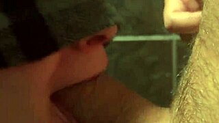 Cute babe blows in public toilet after sneaky handjob