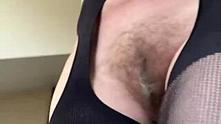 Hairy Milf Fetish Workout with Tight Fishnets and Sexy Moves