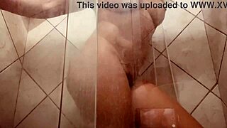 Girl filmed in shower flaunting her hairy pussy by the pool.