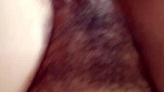 Rubbing giant clit and hairy pussy with my hard cock head.