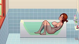 The instructor blows me in the bathroom game.