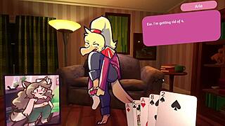 two chicks strip in furry poker game with clothes ripping