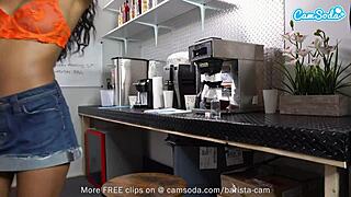 cute ebony teen 18+ plays with herself during work break