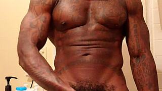 The brunette worships the big black hairy cock