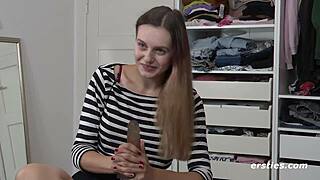 Wild Lauren shows close-up hairless pussy with toys. Her perky European solo gets intense!