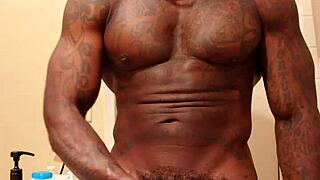 The brunette worships the big black hairy cock