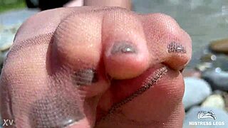 Goddess Teases with Cute Nylon Soles by Riverside