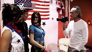 Two Stunning Babes Enjoy Sucking and Playing with Hard Cocks in Group Fun