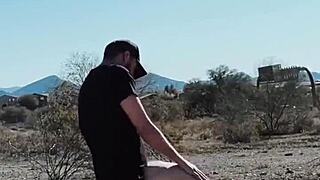 blonde couple engages in risky roadside sex