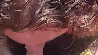 amateur girlfriend gives blowjob in the bush, then doggy style until cum in mouth