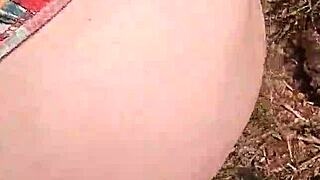 amateur girlfriend gives blowjob in the bush, then doggy style until cum in mouth