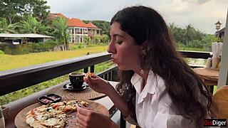 Cum-Covered Face Walk in Cafe! Girl Eats Pizza and Swallows!