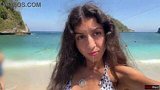 hot cum dripping on my face at crowded beach