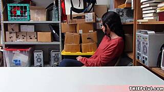 petite half black teen shoplifter caught, mall cop fucks her tiny pussy in the store