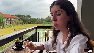 Cum-Covered Face Walk in Cafe! Girl Eats Pizza and Swallows!