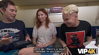 Young redhead goes anal for a stranger's gaze on the train ride